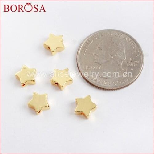 BOROSA 200/300PCS Gold Color Brass Star Shape Beads Metal Star Bead Jewelry Findings for Bracelet/Necklace Jewelry Making PJ108