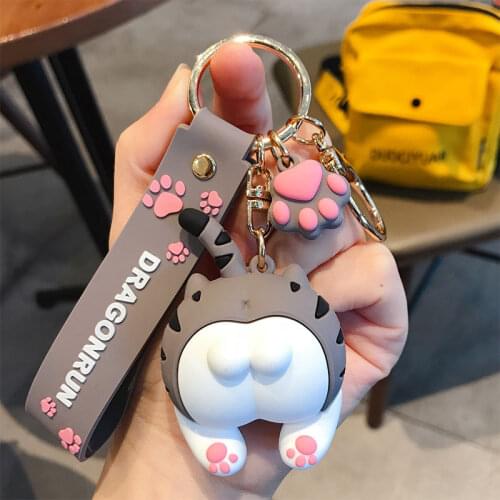 Cat Butt Keychain Cartoon Female Cute Couple Lovers Pair Gift Bag Ornament Car Key Chain Lanyard Child Toy INS Kawaii Girl Gift
