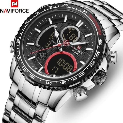 NAVIFORCE Brand Watch Men Stainless Steel Band Waterproof Quartz Wristwatch Big Sports Chronograph Clock Watches Date Male Reloj