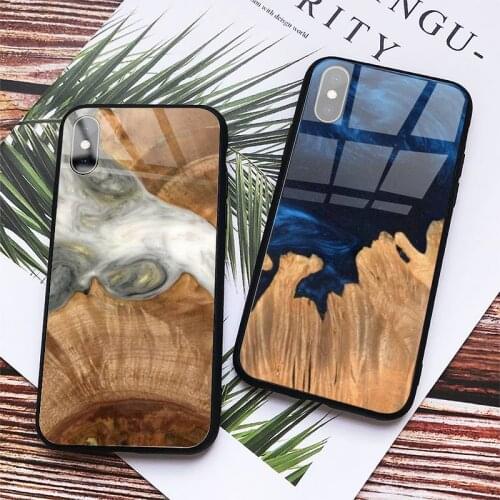 Wood Resin art original pattern Phone Case Tempered glass For iphone 6 6S 7 8 plus X XS XR 11 12 mini PRO MAX