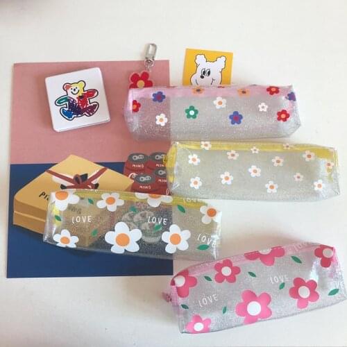 SIXONE Ins Cute Floret Pencil Case Concise Small Fresh Student Transparent Pvc Stationery Bag Large Capacity Cosmetics bag