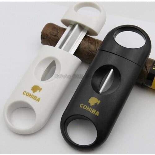 COHIBA Plastic And Metal V Cut Blade Cigar Cigarette Tobacco Cutter Sigaar Zigarren Smoking Tool Handle Cigar Guillotine Cutter