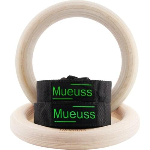 MUEUSS Gymnastic Rings Wooden Gym Rings with Adjustable Straps, Fitness Rings, Exercise RingsWith Adjustable Long Buckles Straps