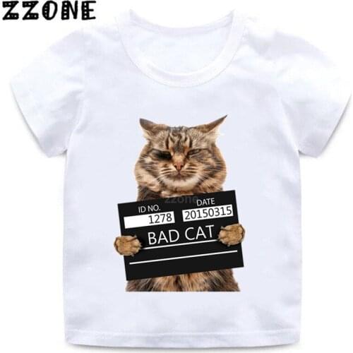 Kids Bad Cat Pattern Funny T shirt Boys/Girls Summer Short Sleeve Clothes Baby Cute Animal Print Casual T-shirt