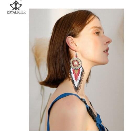 RoyalBeiery Long Pendant Earrings Bohemian Fashion Jewelry Tassel Pendant Earrings 9 Colors Optional Handmade Womens Jewelry