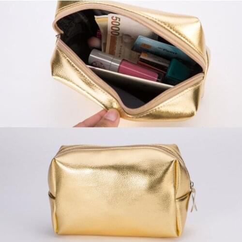 Women Cosmetic Bag Pink Gold Makeup Bag Zipper Make Up Handbag Organizer Storage Case Pouches Toiletry Wash Beauty Box