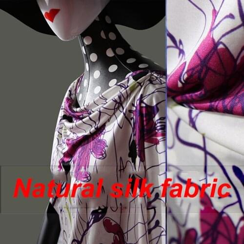 1 Meter Purple Printed Double-sided Knitted Summer Stretch T-shirt, Underwear Fabric, 100% Mulberry Silk
