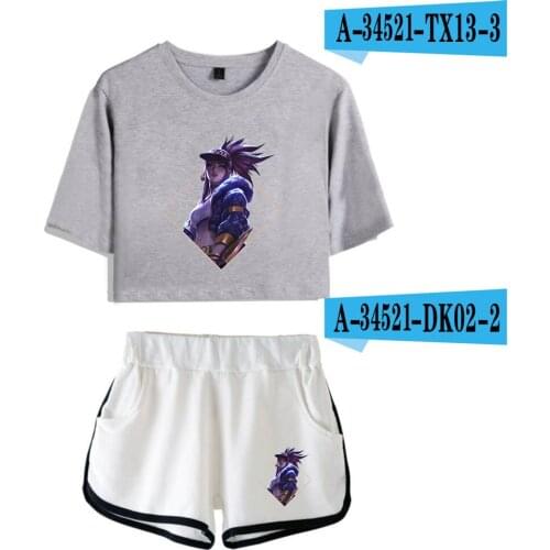 Kda The Baddest Dew Navel T shirt+Shorts Two Piece Set Summer Skin-friendly Kda T-shirt Women Homewear/Fitness Clothes Short Top
