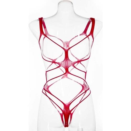 Hot Sale 1pc Sexy Exotic Perspective Sleeveless Hollow Out Mesh Net Backless Skinny Lingerie Fishnet Pantyhose Bandage Catsuit