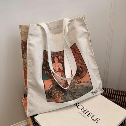 Women Canvas Shopping Bag Tote Bag Oil Painting Print Female Cotton Cloth Shoulder Bag Eco Handbag High Capacity Shopper Bags