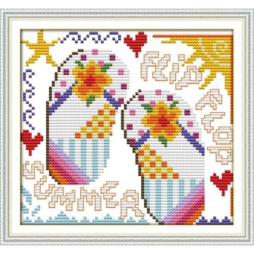 Joy Sunday Flower slippers diy chinese Cross stitch painting 14CT 11CT counted printed on fabric kits needlework embroidery Sets