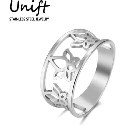 Unift Exquisite Hollow Lotus Ring For Women High Quality Stainless Steel Jewelry Elegant Fashion Finger Bands Engagement Gifts