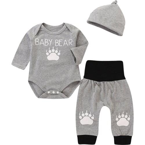 Infant Outerwear for Baby Boys&Girls Cartoon Letter Print Romper Bodysuit+Pants+Hat Outfits warm sweater with long sleeves z0717