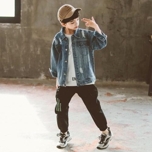 Spring Autumn Kids Casual Jacket boys Ripped Holes Jeans Coats Little Boys Girls Denim Outerwear Costume