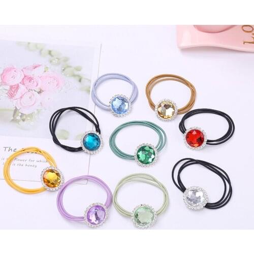 5Pcs/Set Summer New Products Color Round Rhinestone Hair Tie Simplicity Alloy Rubber Band For Women