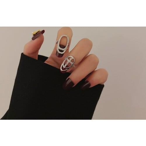 Minar Personality Bling Rhinestone Oval Charm Rings for Women Mujer Silver Color Metal Hollow Geometric Ring Statement Jewelry