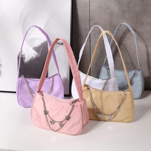 Fashion Womens Bag Women Pure Color Butterfly Chain Shoulder Underarm Bag Casual Wild Ladies Small Hobos Handbags Purse