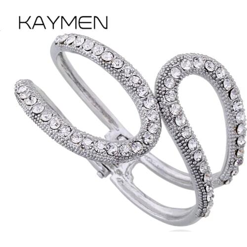 Fashionable Full Rhinestones Simple Streamline Shape Bangle Cuff Bracelet for Women Party Prom Wedding Jewelry 2 Colors