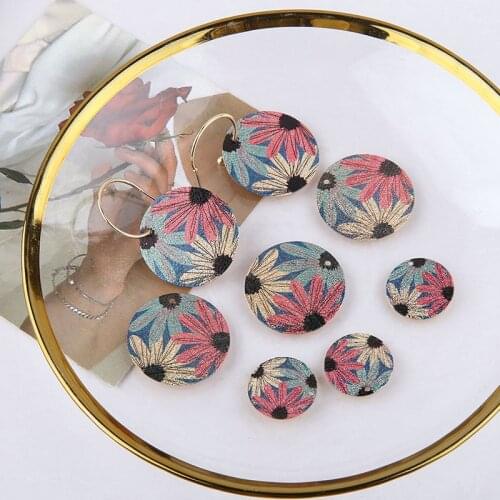 National style 30pcs/lot glitter flowers print geometry rounds shape copper charms diy jewelry earring accessory
