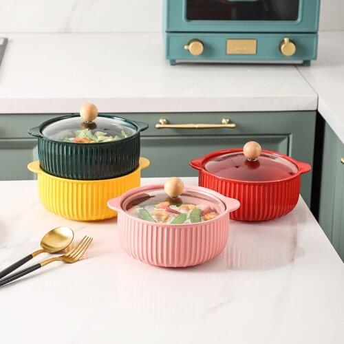 Nordic Ceramic Instant Noodle Bowl With Lid Heat-Resistant Breakfast Salad Ramen Big Soup Bowls Kitchen Household Tableware