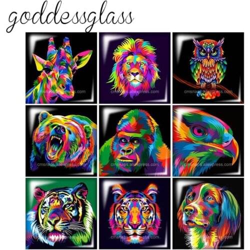 New Oil Painting styles Animals Tiger Square 10pcs mixed 12mm/20mm/25mm/30mm photo glass cabochon demo flat back Making findings