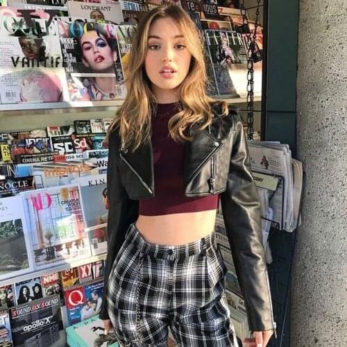 Bodycon Palace Crop Tops Gothic Harajuku Zipper Leather Women Short Fashion Motorcycle Solid Color Zipper Short Coat Women