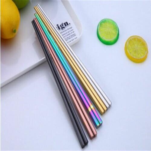 Food Chopstick Colorful Stainless Steel Korean Chopsticks Rainbow China Reusable Chopstick