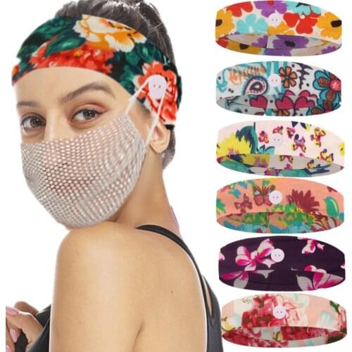 1PC New Unisex Cartoon Printed Pattern Relax Ears Without Constraint Elastic Sweatband Yoga Headband Button Elastic Hairband