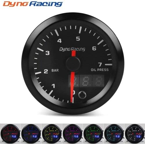Dynoracing 2" 52mm Dual Display Oil Pressure Gauge 0-7 BAR 7 Colors LED Oil Press Meter High Speed Motor With Sensor BX101734