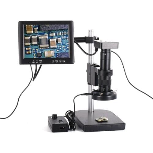 Full Set 21MP Industrial Microscope Camera HDMI USB 180X C-mount Zoom Lens 60 LED Light with 8" HD LCD Screen For PCB Soldering
