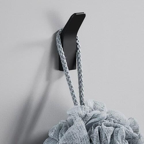 Simple Punch-free Wall Hook Aluminum Black White Hook For Coat Clothes Bag Hanger Hook Home Bathroom Bedroom Accessories