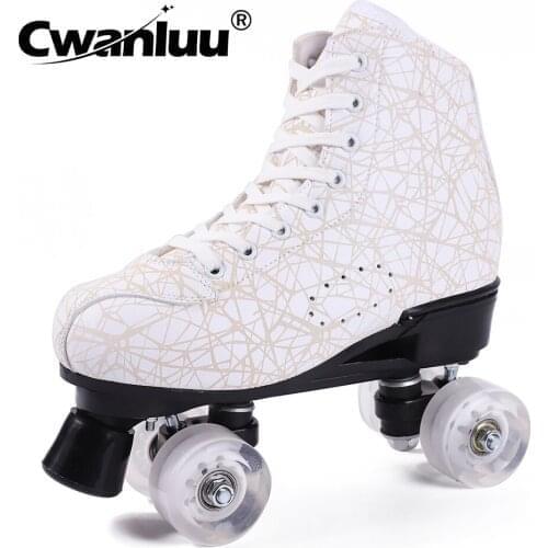 White Flash 3D Printing Roller Skates Woman Love 4-Wheels Double Row Microfiber Leather Skating Shoes Patines Europe Size 35-45