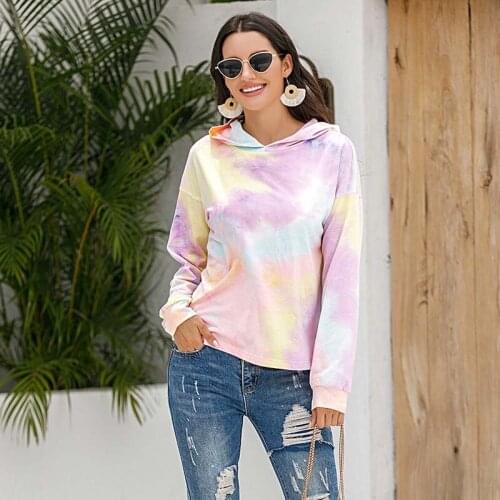Spring Autumn Tie Dye Long Sleeve Draw String Hoodies Women Casual Loose Streetwear Fashion Pulloves Hooded Tops Sweatshirt