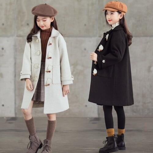 Girls Woolen Coat 2020 Winter New Buckle Children Jacket Kids Mid-Length Toddler Jacket Baby Outfit Mommy and Me Clothes, #1149