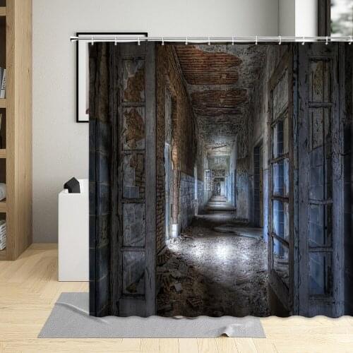Retro Shabby House Building Shower Curtain Bathroom Decor Abandoned Industrial Wind Bath Curtains With Hooks Set Waterproof