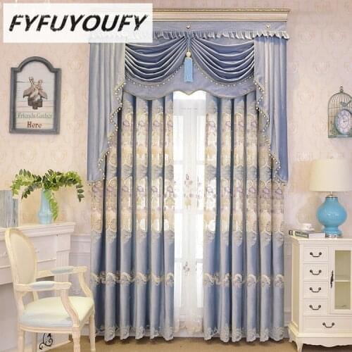 Mediterranean Luxury embroidery Blackout curtain For the living Room Bedroom Curtains Window Blinds for Kitchen can Customized