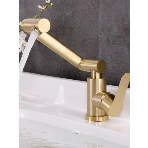 Basin Sink Faucet Gold Stainless Steel Hot and Cold Bathroom Faucets Mixer Tap Deck Mounted 360 Rotation Nodic Style Gold Black