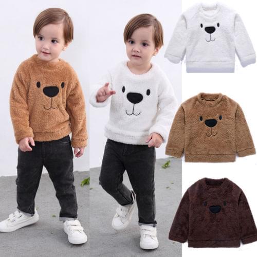 Toddler Kids Baby Girl Boy Tops Blouse Long Sleeve O-neck Sweater Thicken Velvet Warm Clothes