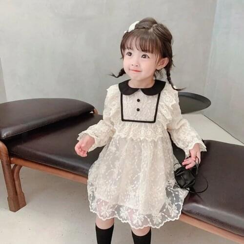 Spring Toddler Baby Girl Long Sleeve Princess Dress Kids Beige Cute Lace Dresses for Girls 2-9 Years Children Clothing 2 3 4 5 6