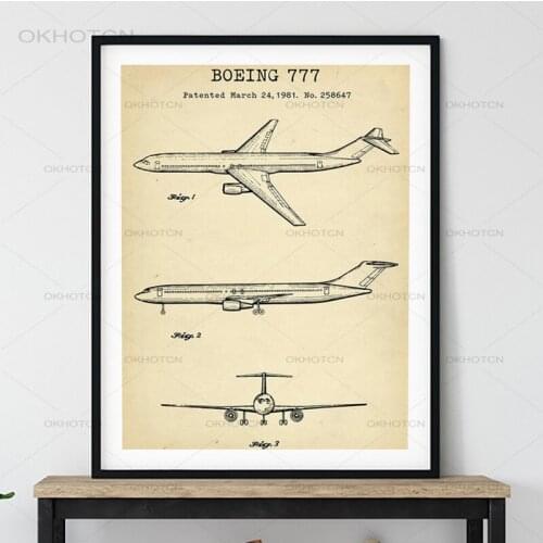 Boeing Airplane Vintage Poster Prints Airliner Patent Retro Art Canvas Painting Plane Blueprint Aviation Wall Decor Pilot Gift
