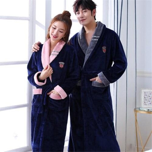 Home service autumn winter flannel nightgown womens pajamas couple nightgown yukata bathrobe thickened long robe feminino
