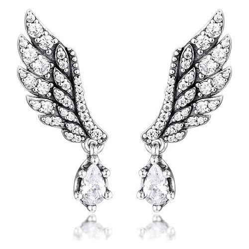 Hanging Angel Wing Stud Earrings 925 Sterling Silver Earrings for Women Female Jewelry Earrings Classic Lady Daily Stud Earrings