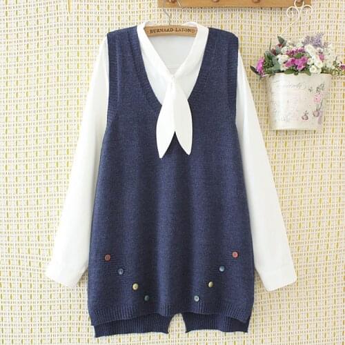 Oversized Casual Knitted Vest For Women Autumn Sleeveless Jacket Buttons Bandage V-Neck Long Waistcoat Female Sweater Pullover