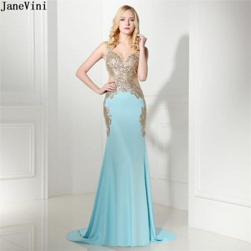 JaneVini Dubai Luxury Beaded Mermaid Mother of The Bride Dresses Sexy V Neck Gold Embroidery Applique Satin Formal Evening Gowns