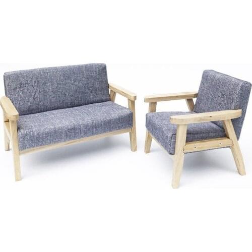 1:6 doll house Miniature Furniture sofa Wooden dollhouse gray Furniture Toys for dolls children Pretend Play toy girls gifts