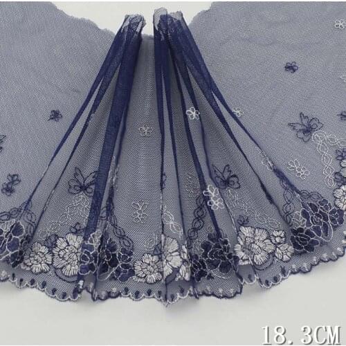 1Yard Dark Blue Floral Embroidery Lace Trim Bridal Gown Sewing Mesh Fabric Home Textile Curtains Clothing Accessories DIY