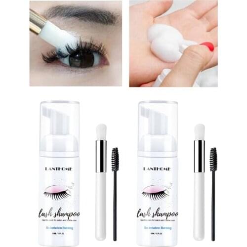 2x Eyelash Extensions Shampoo Lash + Brush 50ml Eyelid Foaming Cleanser No Stimulation Makeup Clean