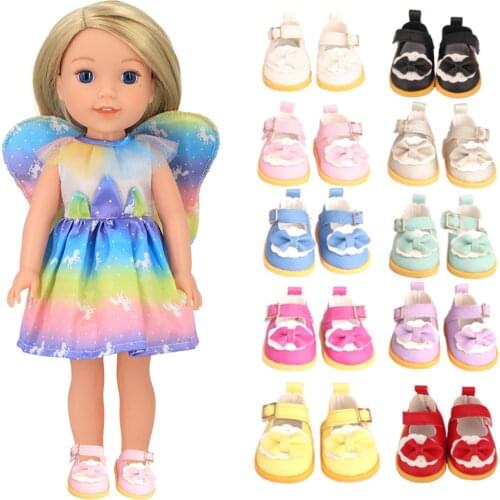 5cm mini bow leather Toys shoes for 14-inch American doll accessories Candy colors Girls gift