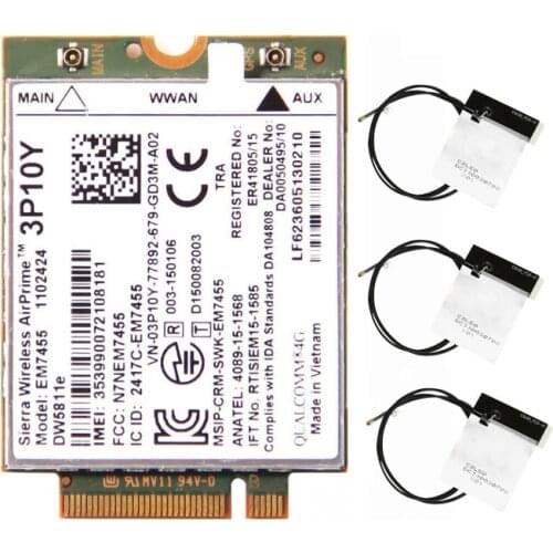 Wireless EM7455 LTE 4G Cat6 NGFF Module DW5811e 3P10Y 300M For E7270 E7470 E7370 E5570 Sem Fio FDD/TDD Gobi6000 + antena