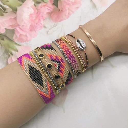 BLUESTAR MIYUKI Bracelet Turkish Eye Bracelet Gold Copper Bead Pulseras Mujer Moda Shell Handmade Jewelry Armband